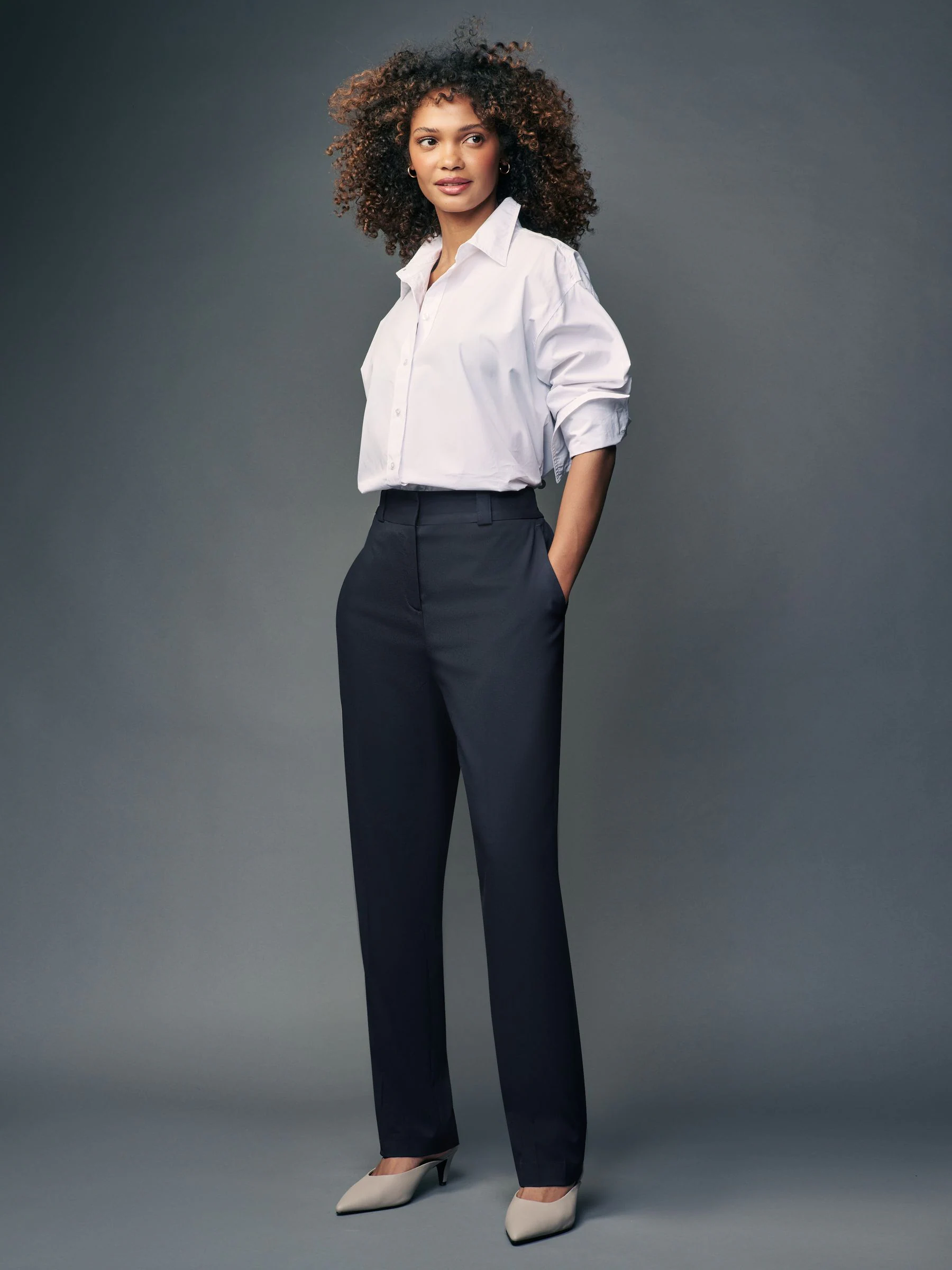 Donkerblauw - Maatgesneden slim fit broek van stevige stof