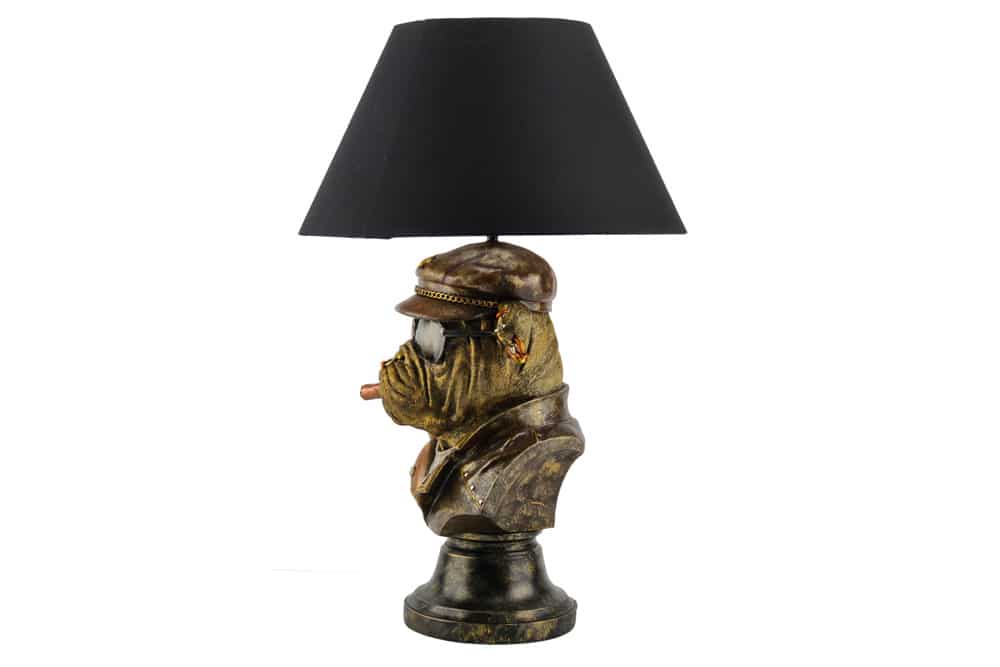 Handgefertigte Tischlampe BULLDOG 55cm bronze schwarz Stoffschirm Hunde-Skulptur