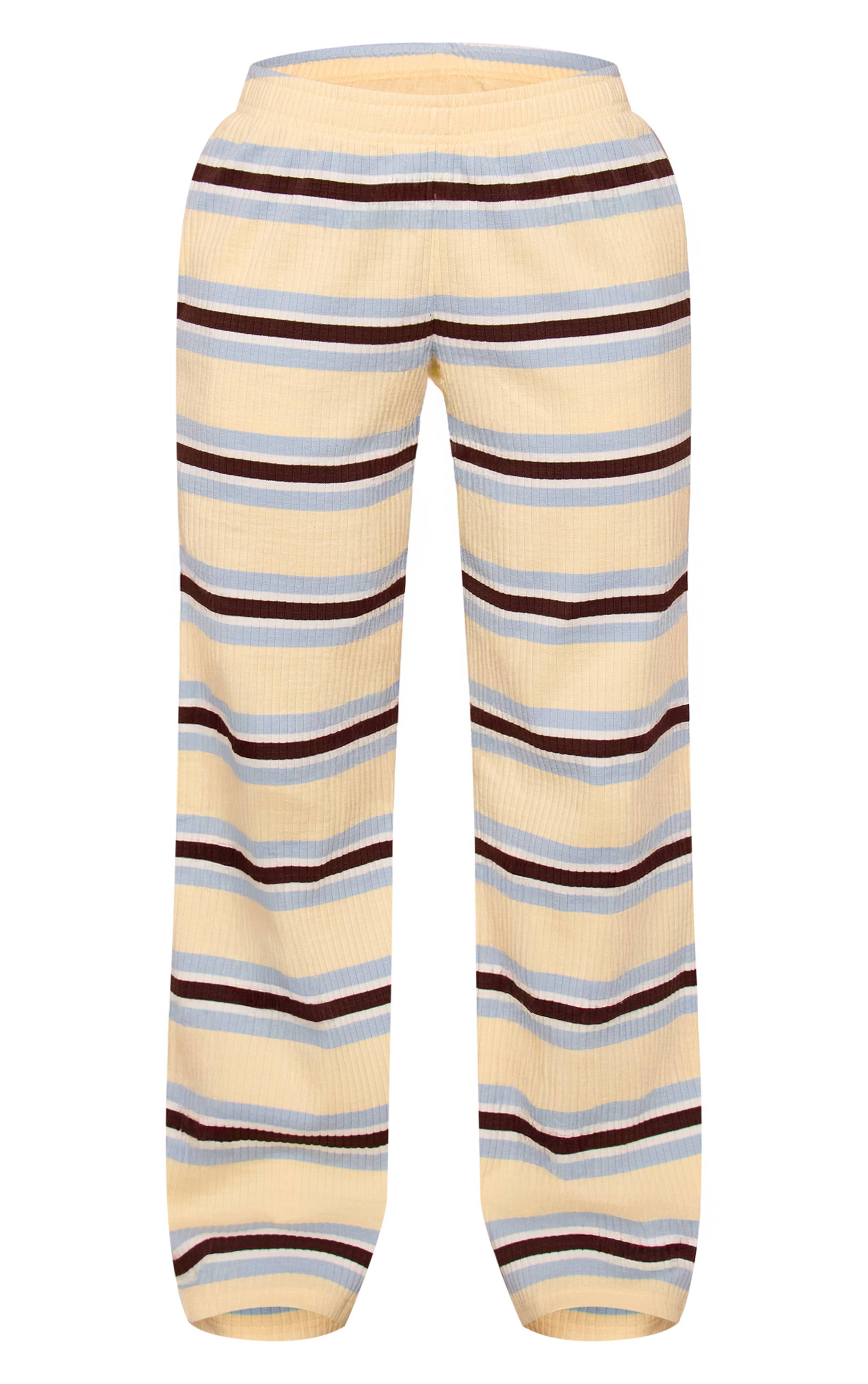 Crème Pantalon Droit Côtelé À Rayures Petite Taille Ensemble Coordonné
