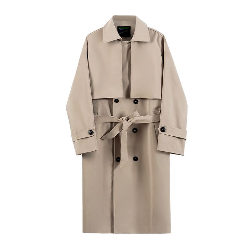 Blueforce - Effen midi-trenchcoat met dubbele rij knopen en sashed-strap