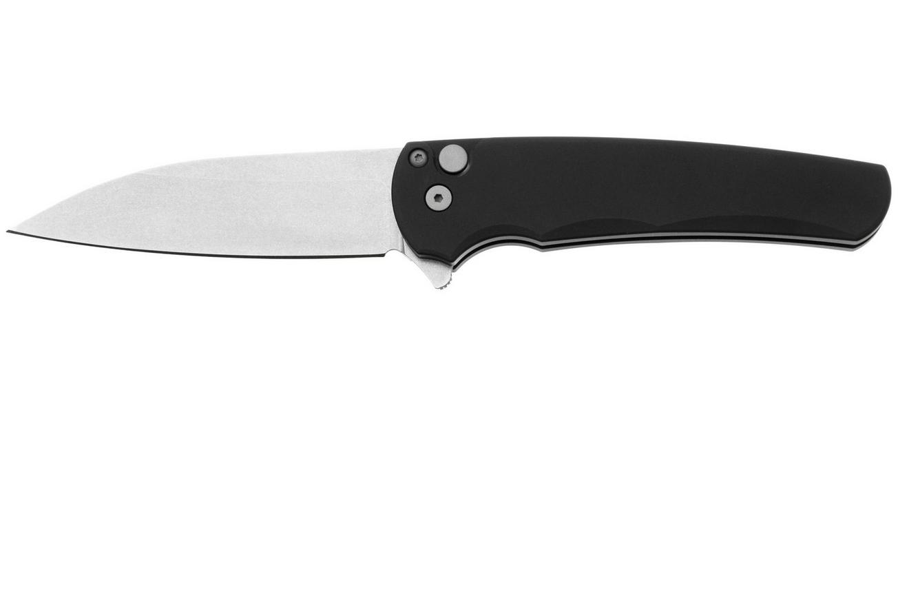 Pro-Tech Malibu 5301 Smooth Handle Black, Stonewashed Magnacut Wharncliffe, zakmes