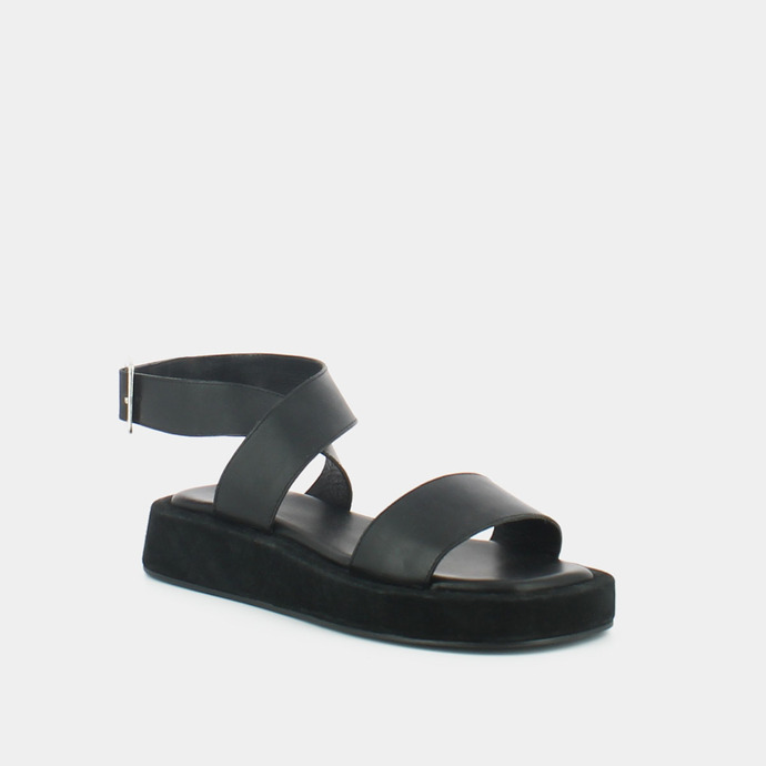 Sandales à brides croisées et semelles épaisses  en cuir noir