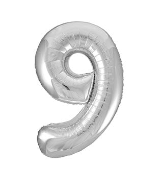 9 Jaar Cijfer Ballon Zilver Leeg 86cm
