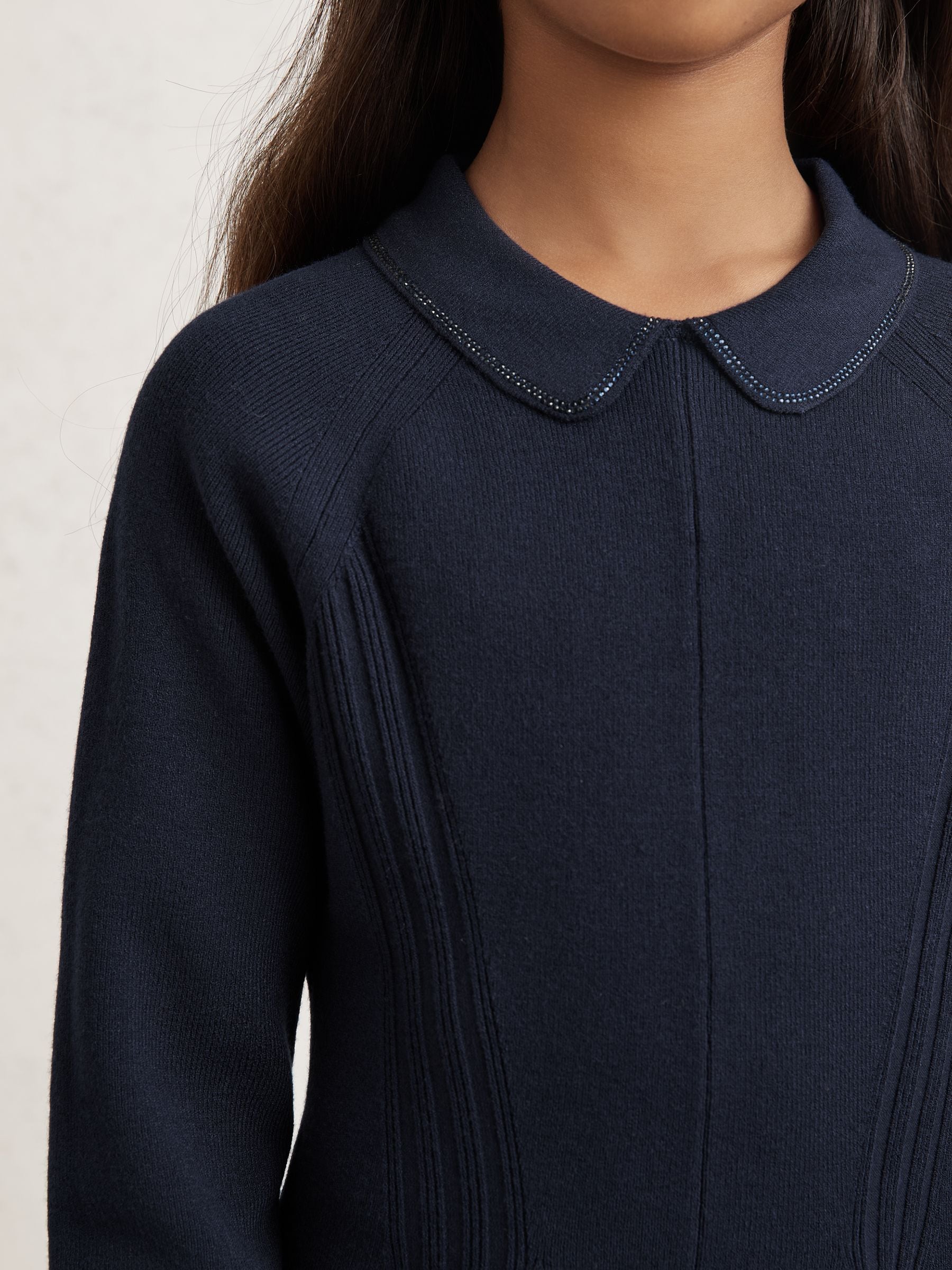 Marineblauw - Reiss Zadie Embellished Collar Knitted Dress