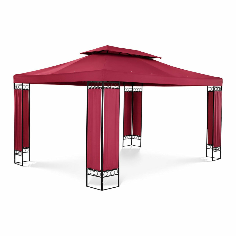 Pergola pavillon barnum tonnelle tente abri gazebo de jardin terrasse beige rouge - 3 x 4 m - 160 g/m²