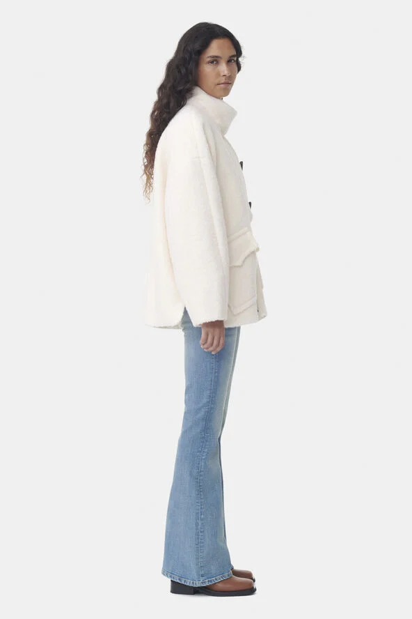 Ganni Boucle Wool Shoulder Jakke Egret