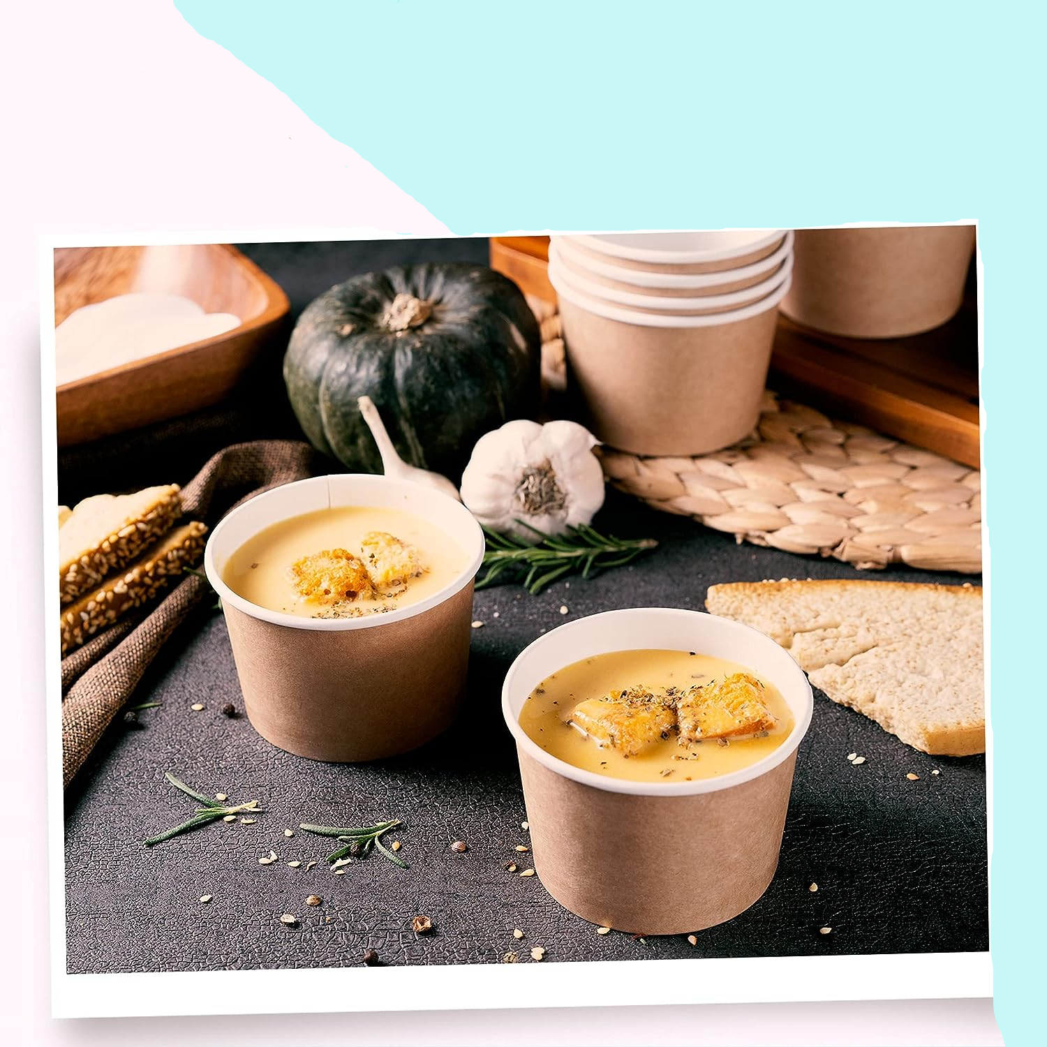 (50er Set) 85x62mm Einweg Speise Papp Becher Party Geschirr für Eis / Snacks / Suppe - Braun