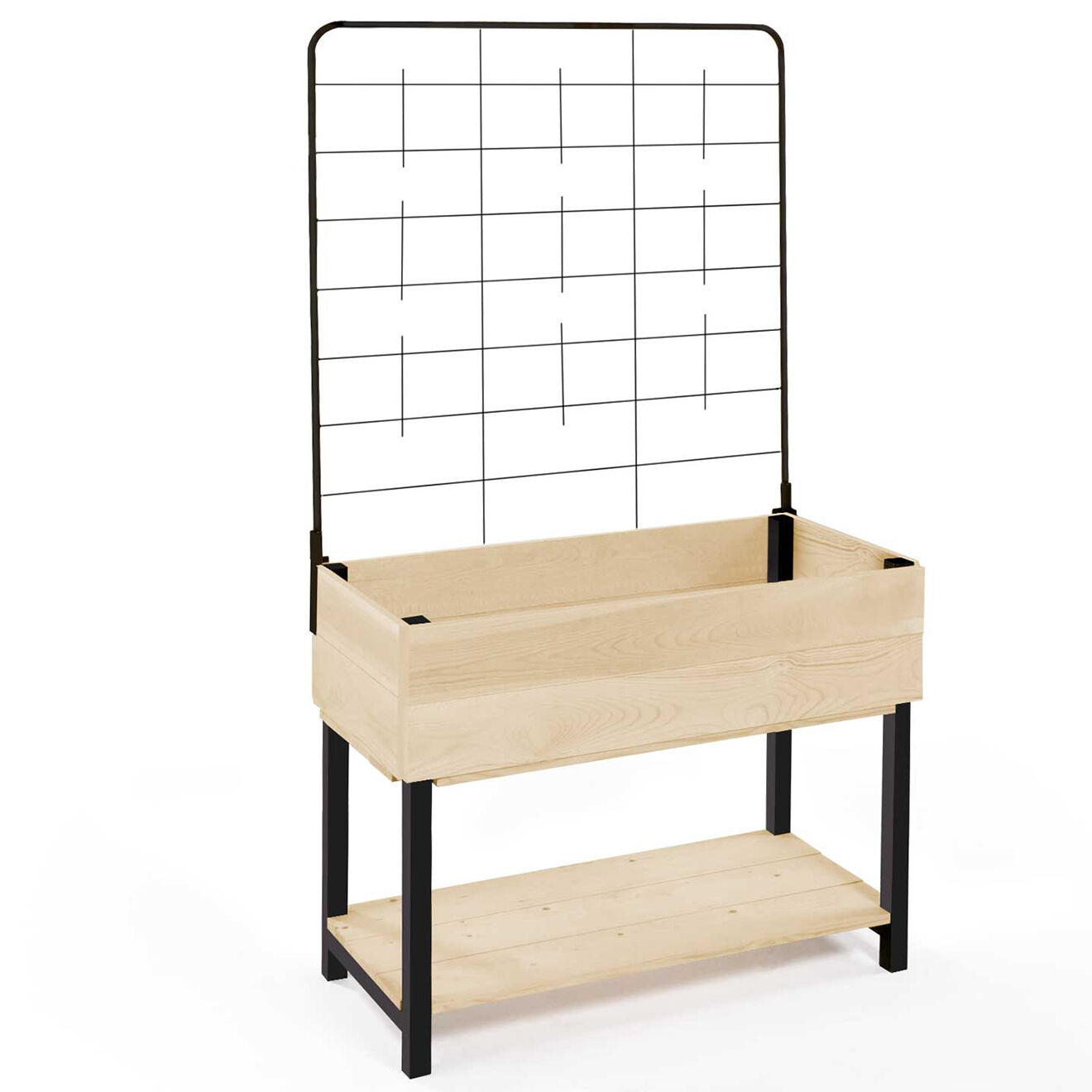 Pratik Garden Jardinière sur pied avec treillis noir/beige - 80x60x140 cm