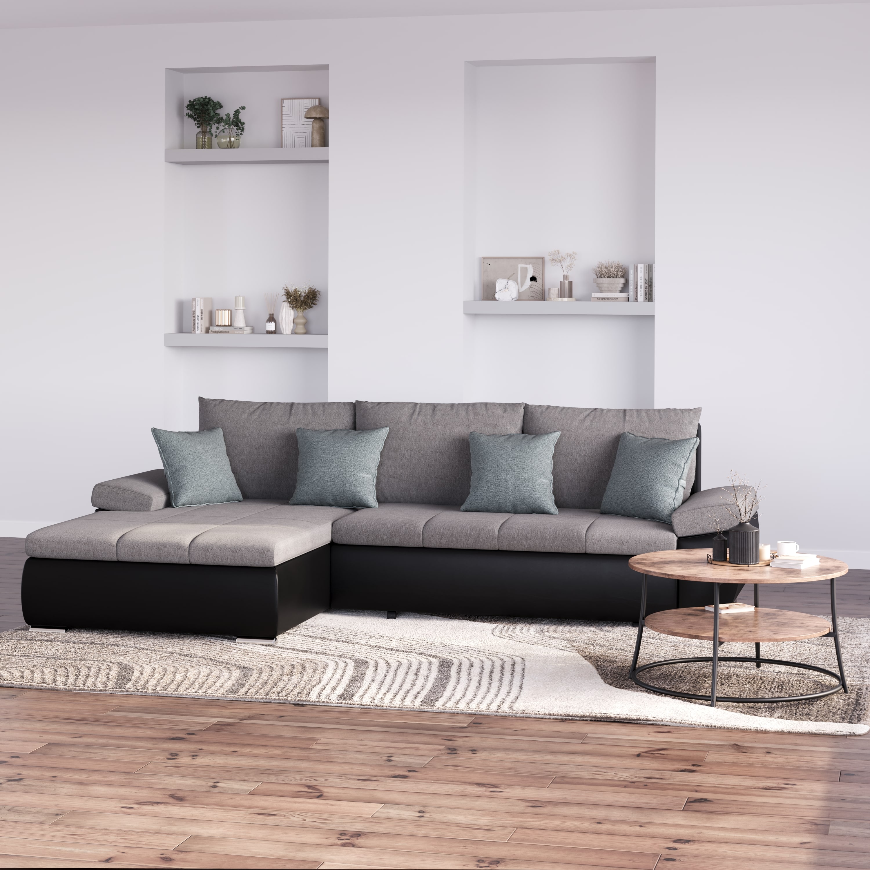 Ecksofa mit Schlaffunktion KIRA links schwarz/grau