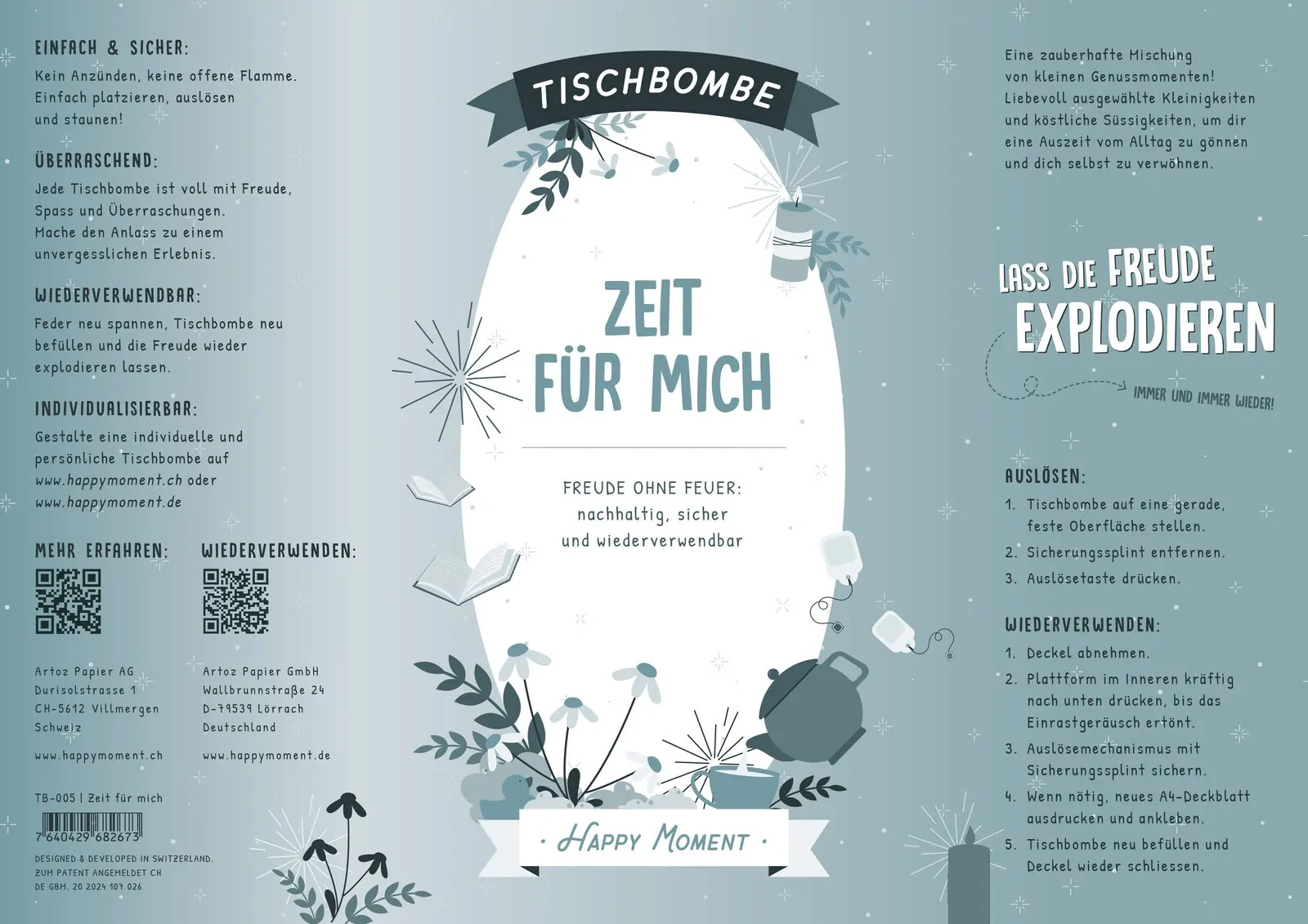 (29.7cm) Ø11cm Wiederverwendbare Tischbombe Deko Partybombe (TB-005) - Zeit für mich