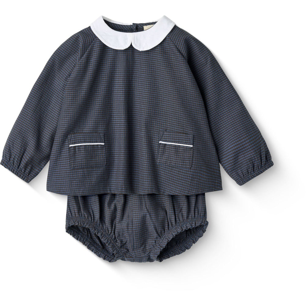 Køb COPENHAGEN COLORS Brown/Blue Check Comb. Checkered Baby-Set W. Bluse Og Bloomer