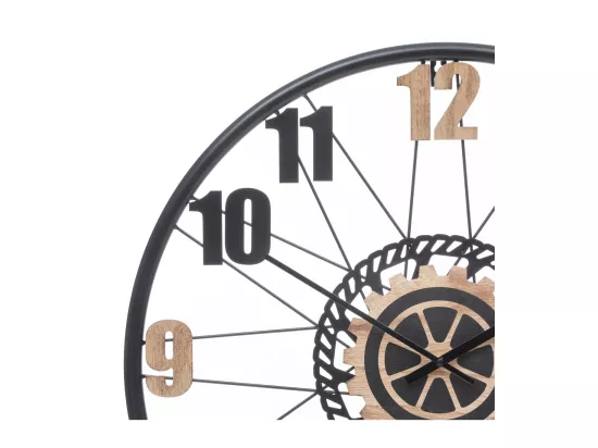 Grande Pendule murale en métal et bois D 65 cm