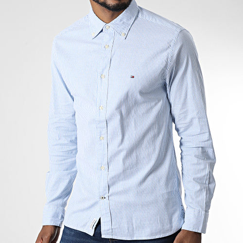 Chemise Manches Longues Core 1985 Flex Oxford Stripes 5039 Blanc Bleu Clair