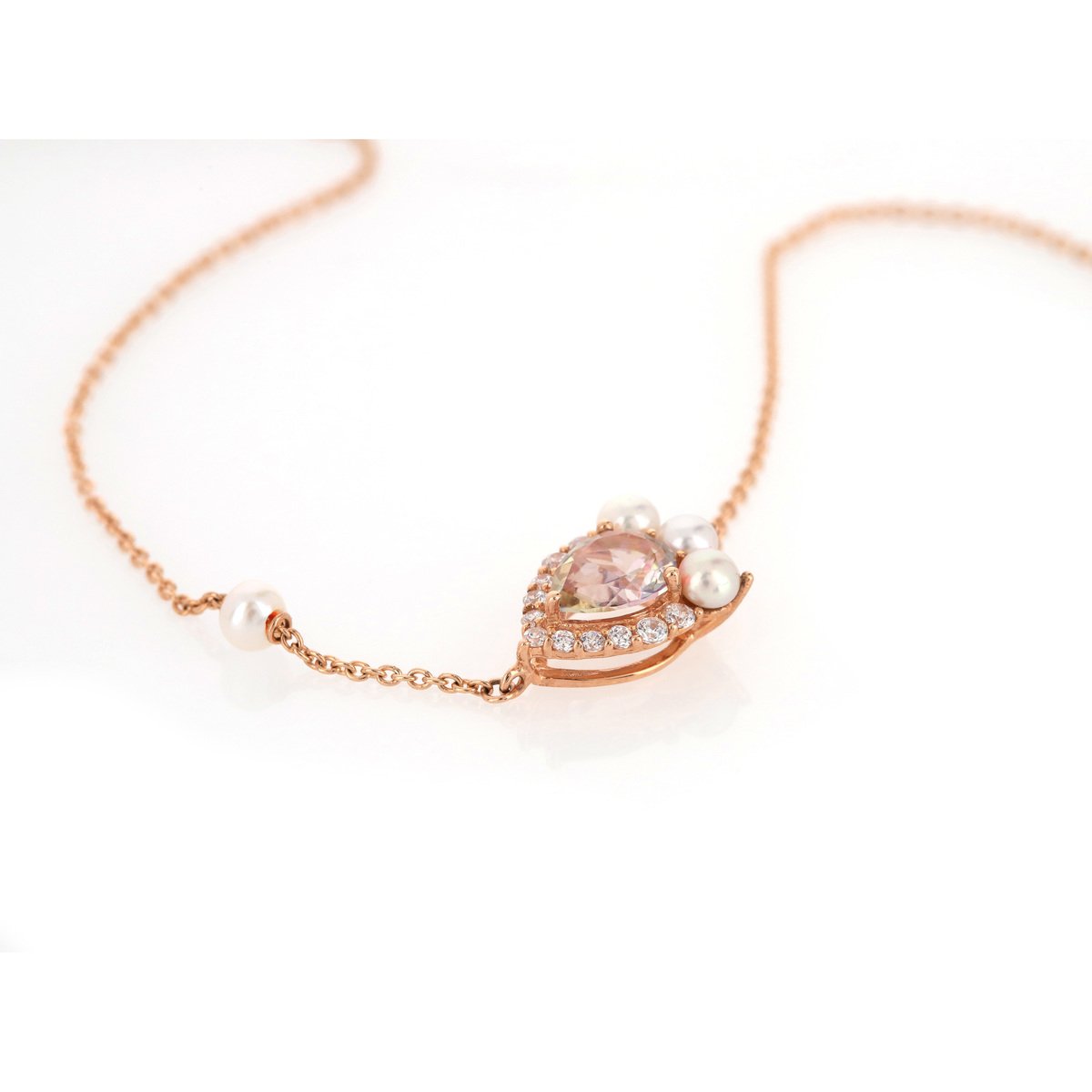Bracelet or 375 rose topaze zirconia et perle
