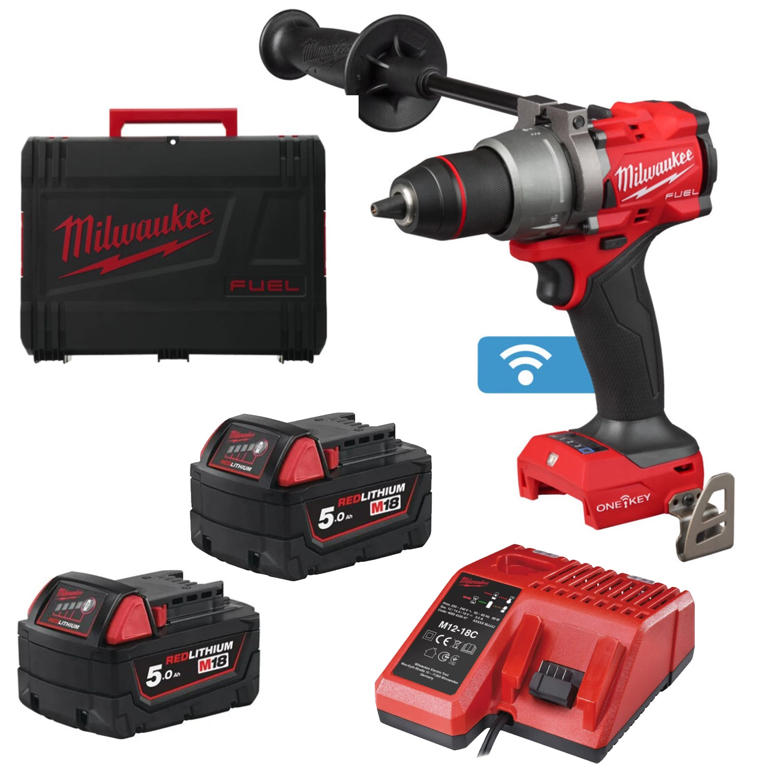 Milwaukee M18 ONEPD3-502X 18V Li-ion accu klopboormachine set (2x 5.0Ah) in HD Box