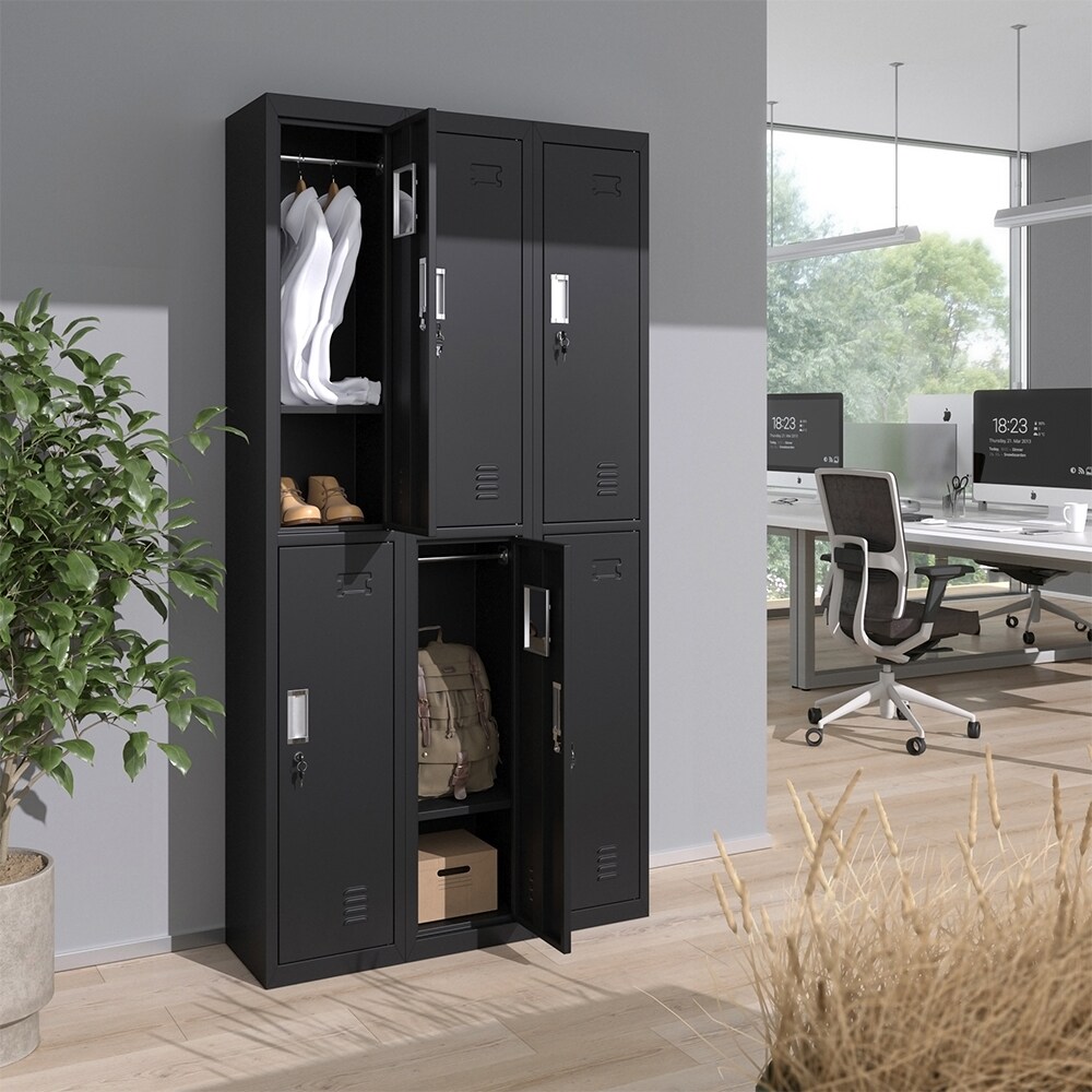 Vicco Schließfachschrank Schwarz 90 x 180 cm 6 Fächer