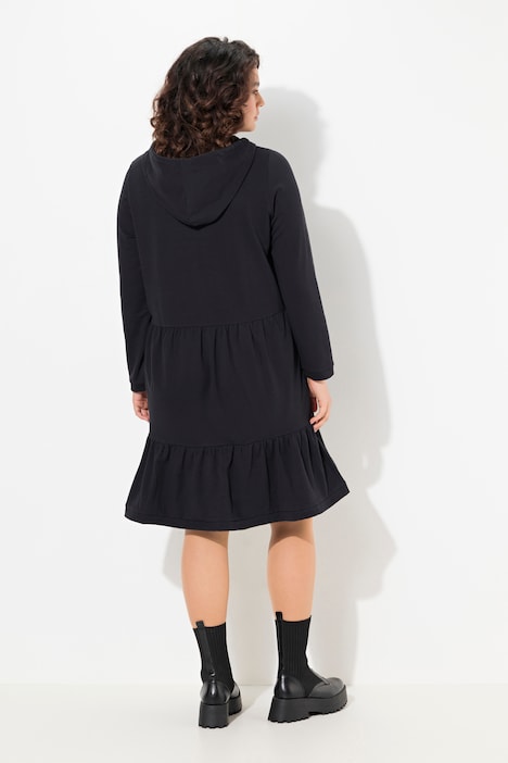 Sweatkleid, Kapuze, A-Linie, V-Ausschnitt, Langarm