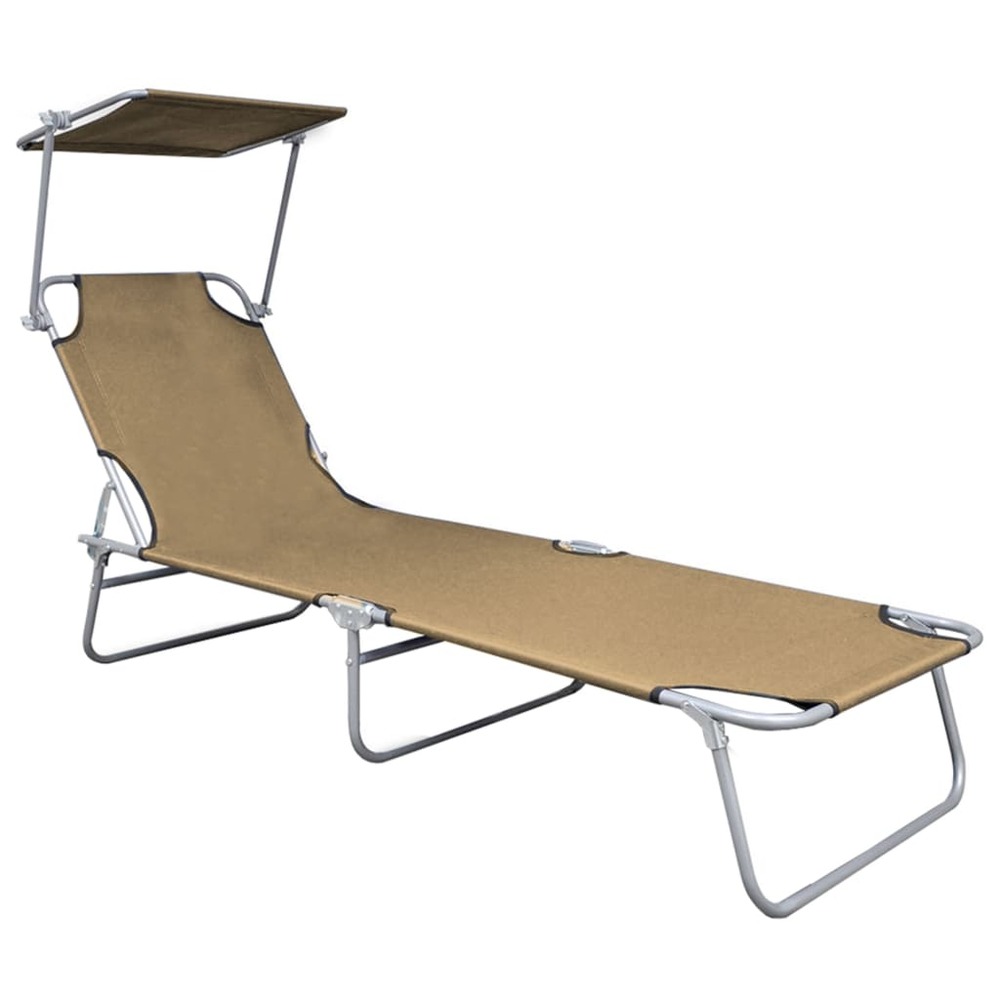Transat chaise longue bain de soleil lit de jardin terrasse meuble d'extérieur pliable avec auvent taupe aluminium