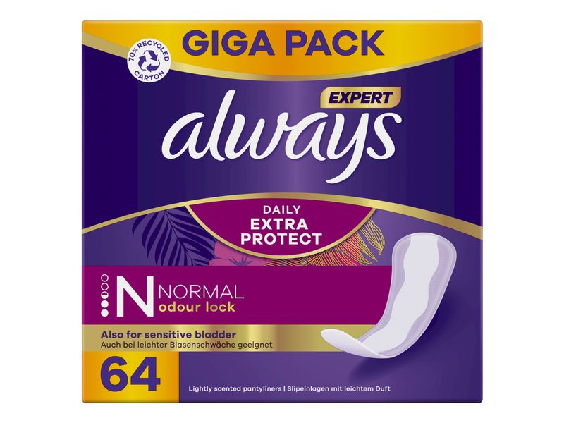 Always Slipeinlage Expert Daily Protect Normal 64 Stück Hochwertige Einlagen mit saugfähigem Kern