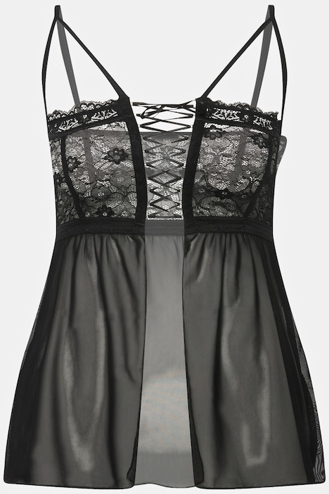 2-tlg. Set, Négligé & String, Schnürdetails, verschiedene Tragevarianten