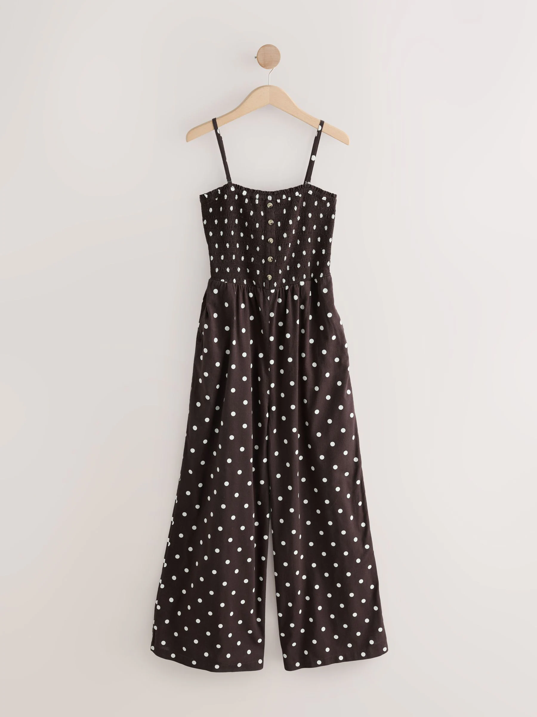 Ecru - Polka Dot Bandeau Jumpsuit with Linen