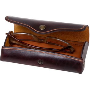 Etui à lunettes, grand, cuir, bouton-pression, marron