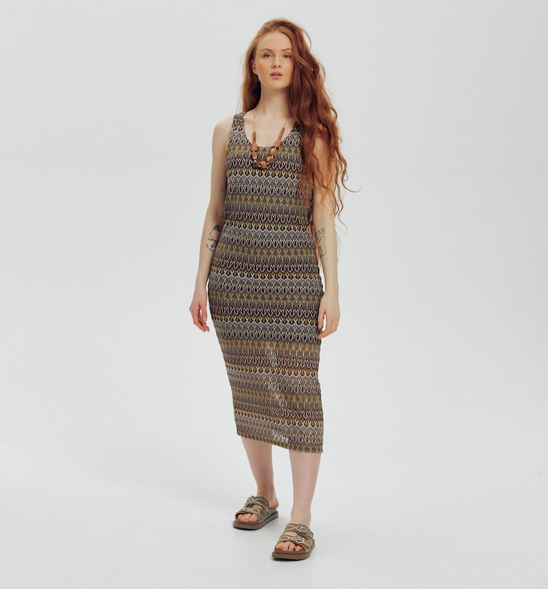 Robe en jersey effet dentelle - Imprimé kaki