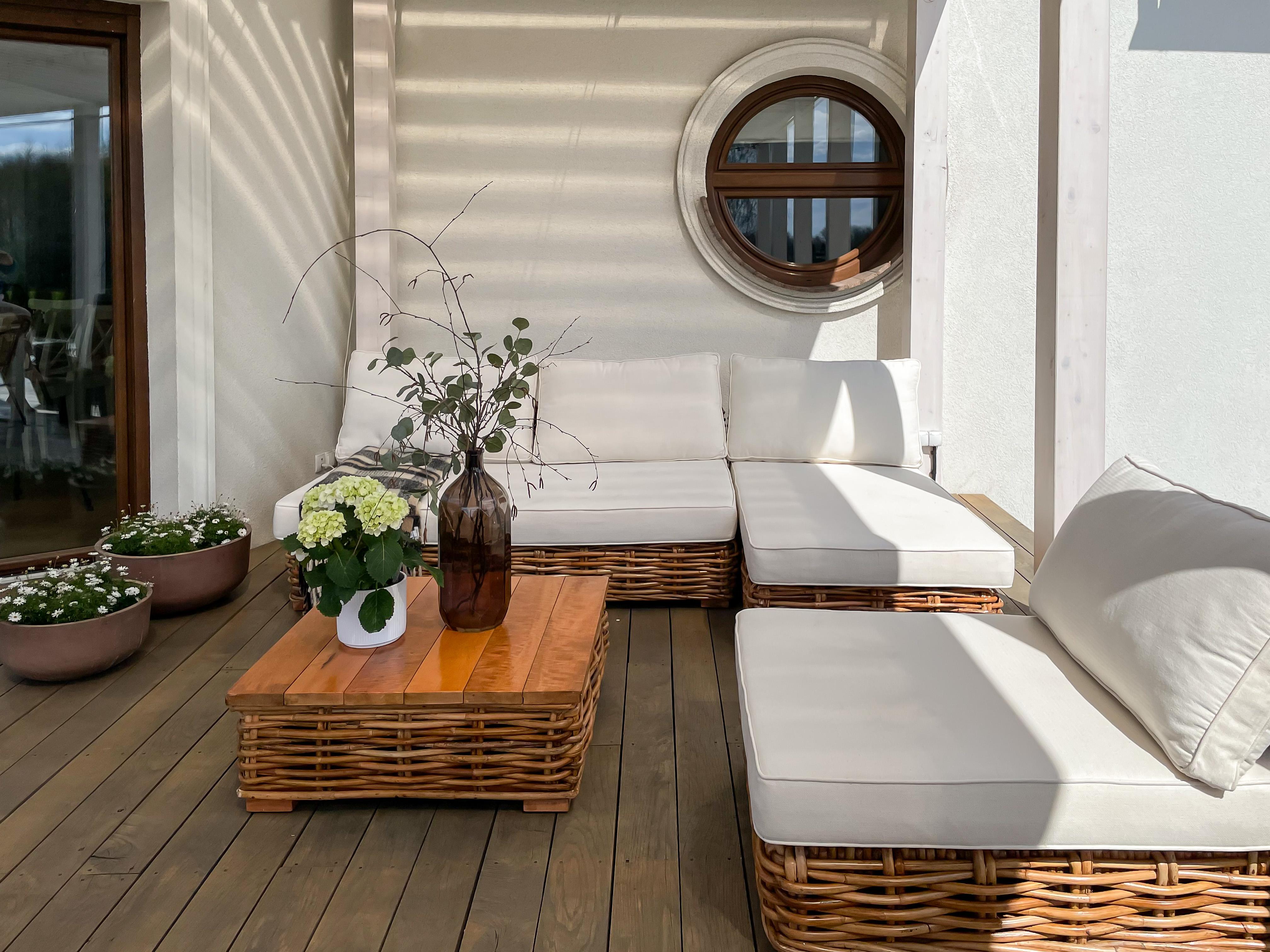 Loungeset met tafel 4-zits VARALLO rechtszijdig modulair Rotan Natuurlijk
