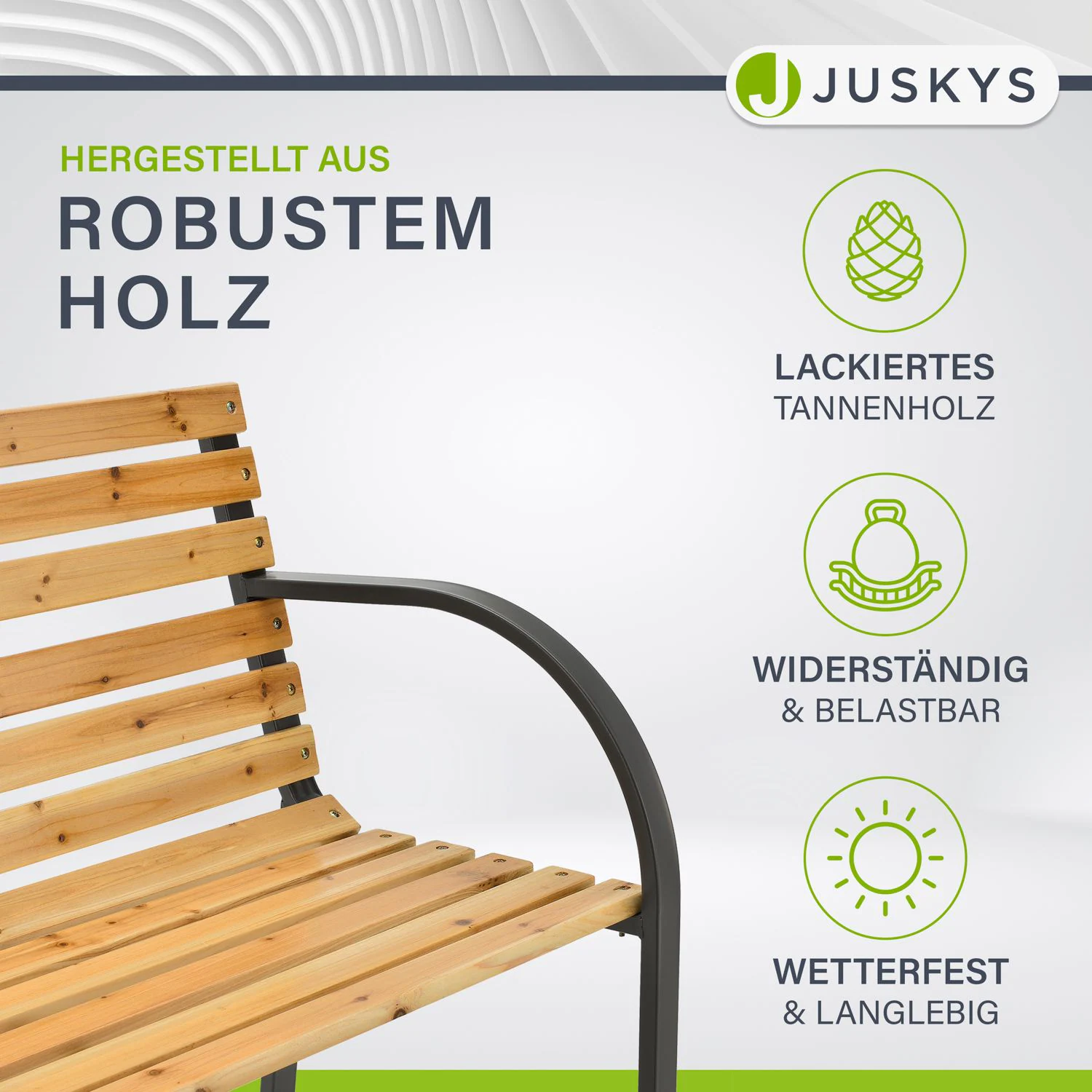 Juskys Gartenbank Modena – 2-Sitzer Sitzbank mit Armlehnen & Rückenlehne – 120x62x82 cm