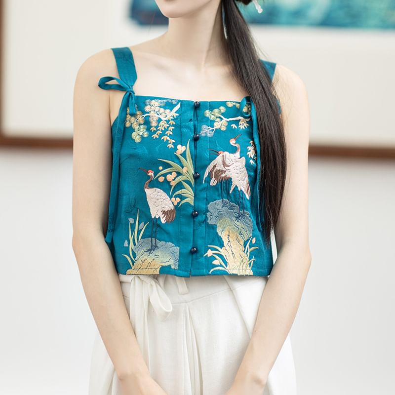 Keiko Girl - Hanfu open voorkant jas / bloemen camisole top / wijde broek / set