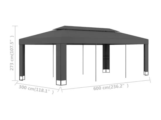 Tonnelle avec toit double 3x6 m Anthracite