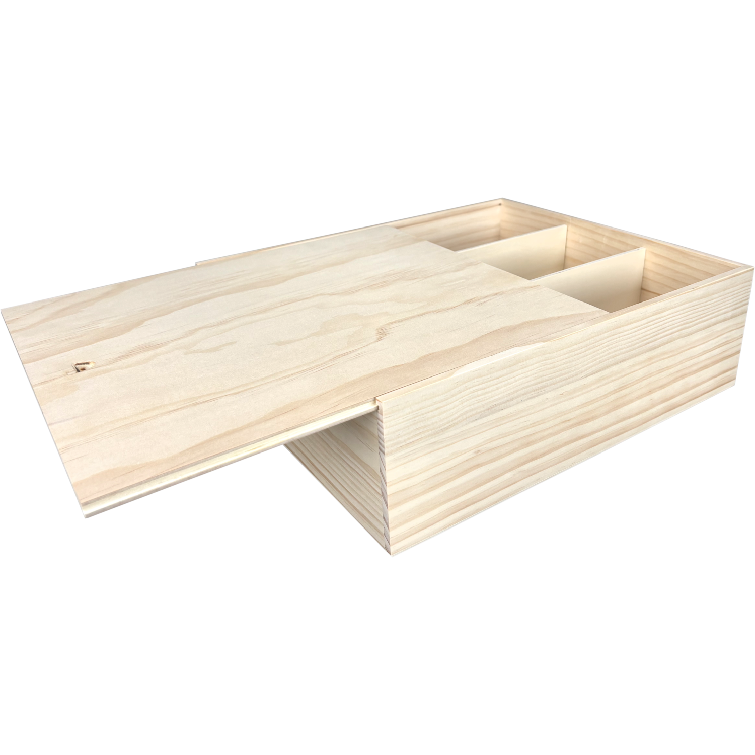 Wijnkist, 3 flessen, schuifdeksel, 340x295x95mm, hout, naturel