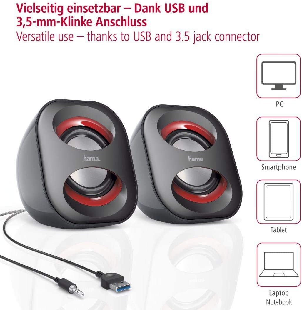 Sonic Mobil 183 Macbook / Notebook / Laptop / PC Stereo Lautsprecher USB / 3.5mm AUX Anschluss (00173131) - Schwarz