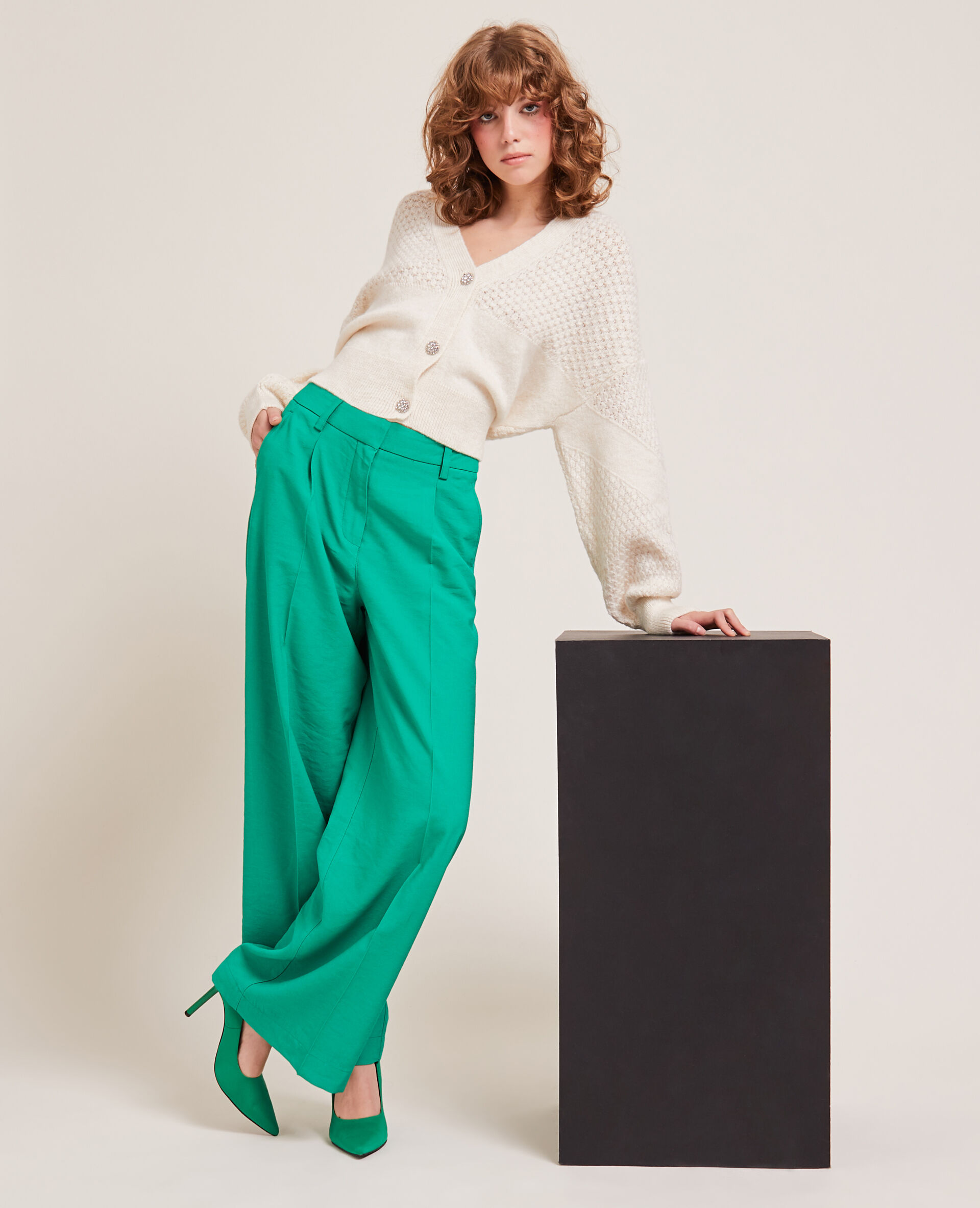 Pantalon à pinces - Vert olive