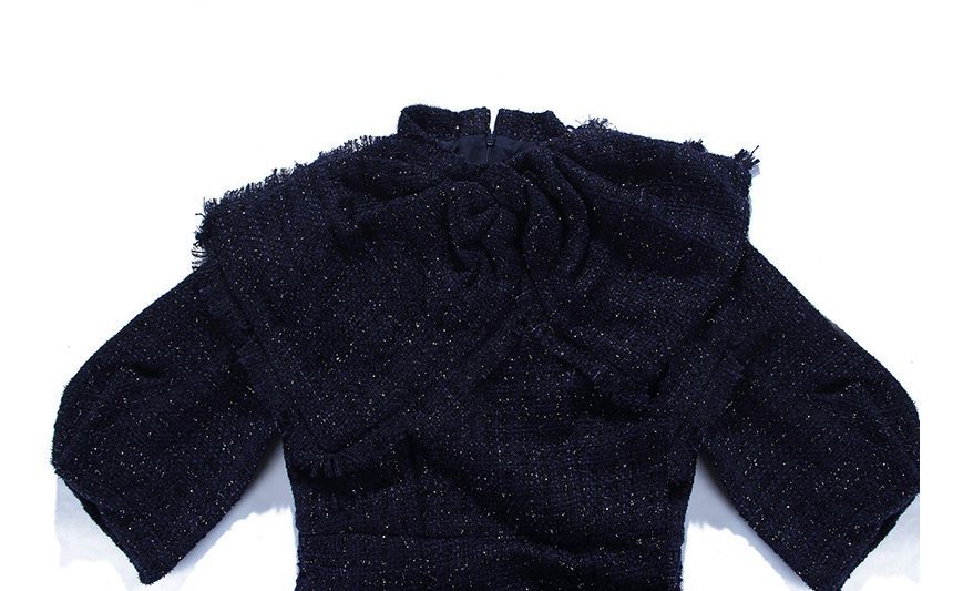 Alberlino - Midi-jurk met strik en elleboogmouwen van tweed