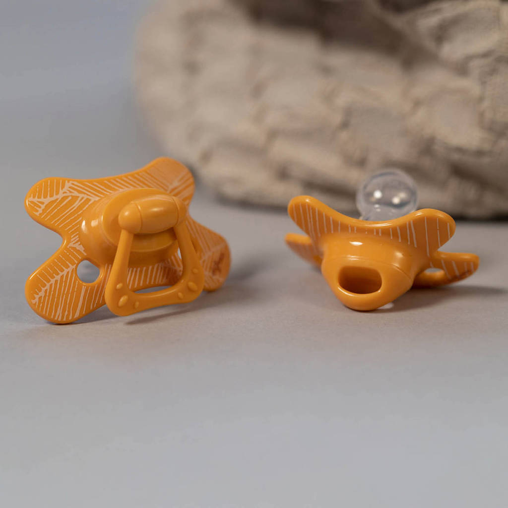 Newborn fopspeen - Oranje met printje (2 stuks)