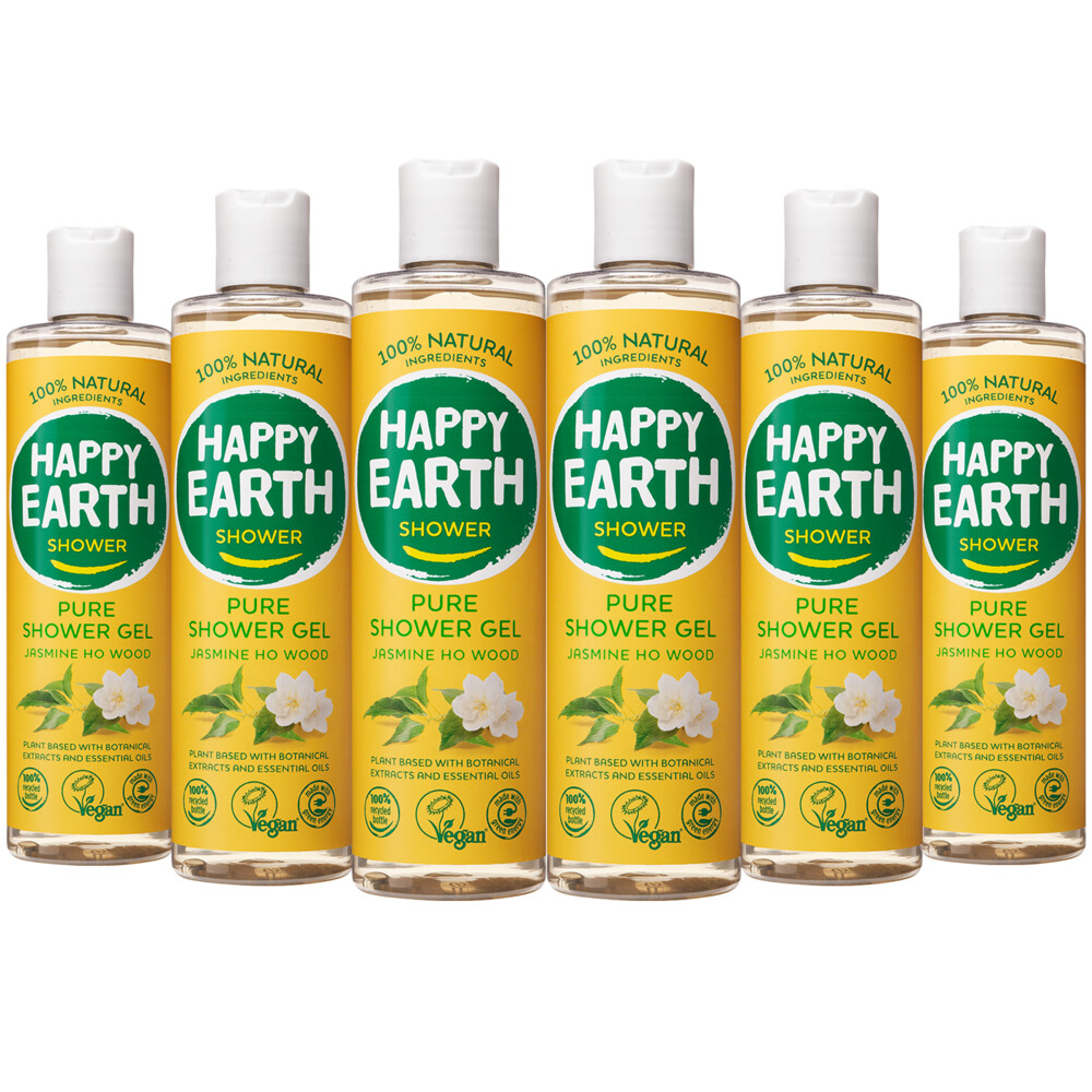 6x Happy Earth 100% Natuurlijke Douchegel Jasmine Ho Wood300 ml