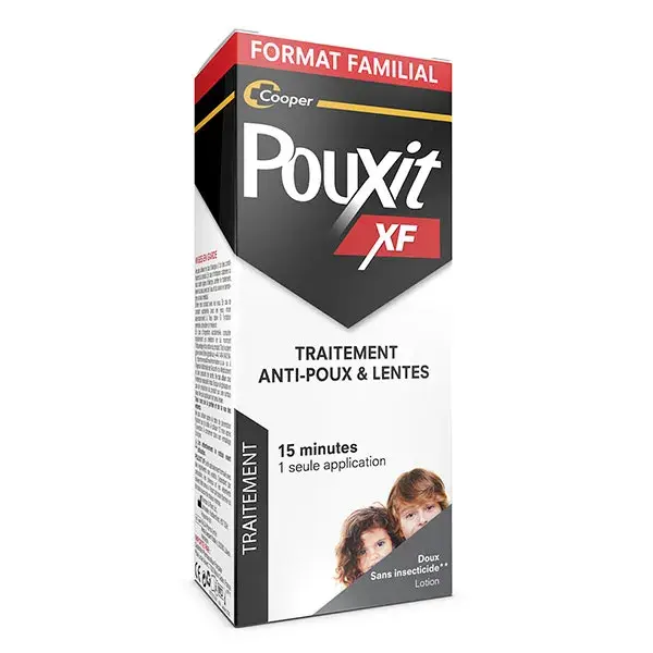 Loção Pouxit Extra Forte, tratamento antipiolhos e lêndeas para o couro cabeludo, embalagem com 2 x 200 ml