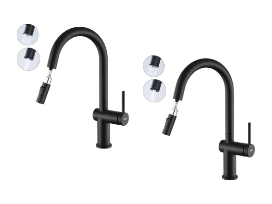 2PCS AURALUM MAX Mitigeur Cuisine Douchette Extractible,Robinet Evier avec 2 Fonctions,Robinet Cuisine Noir Pivotant à 360°,Mitigeur Evier Moderne