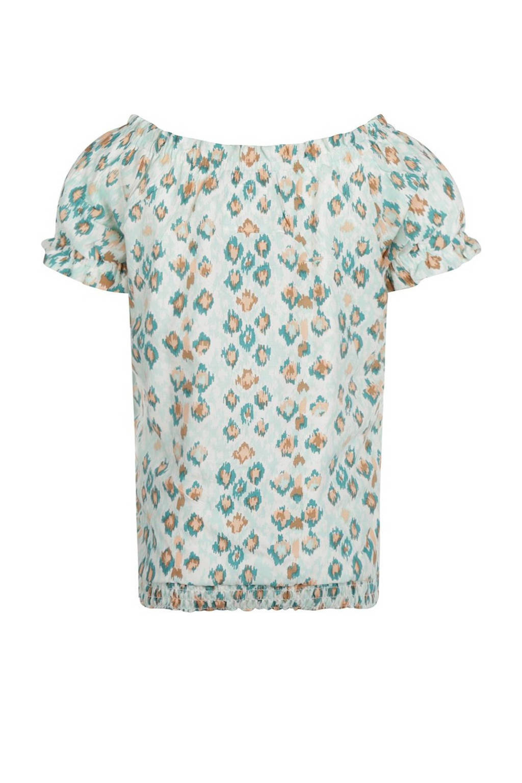 No Way Monday blouse met all over print lichtblauw