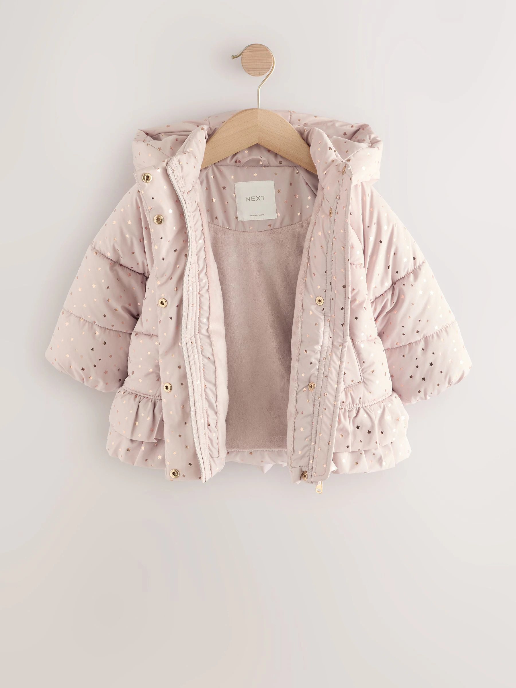 Roze - Regenbestendige gewatteerde jas met rucheszoom (3mnd -7jr)