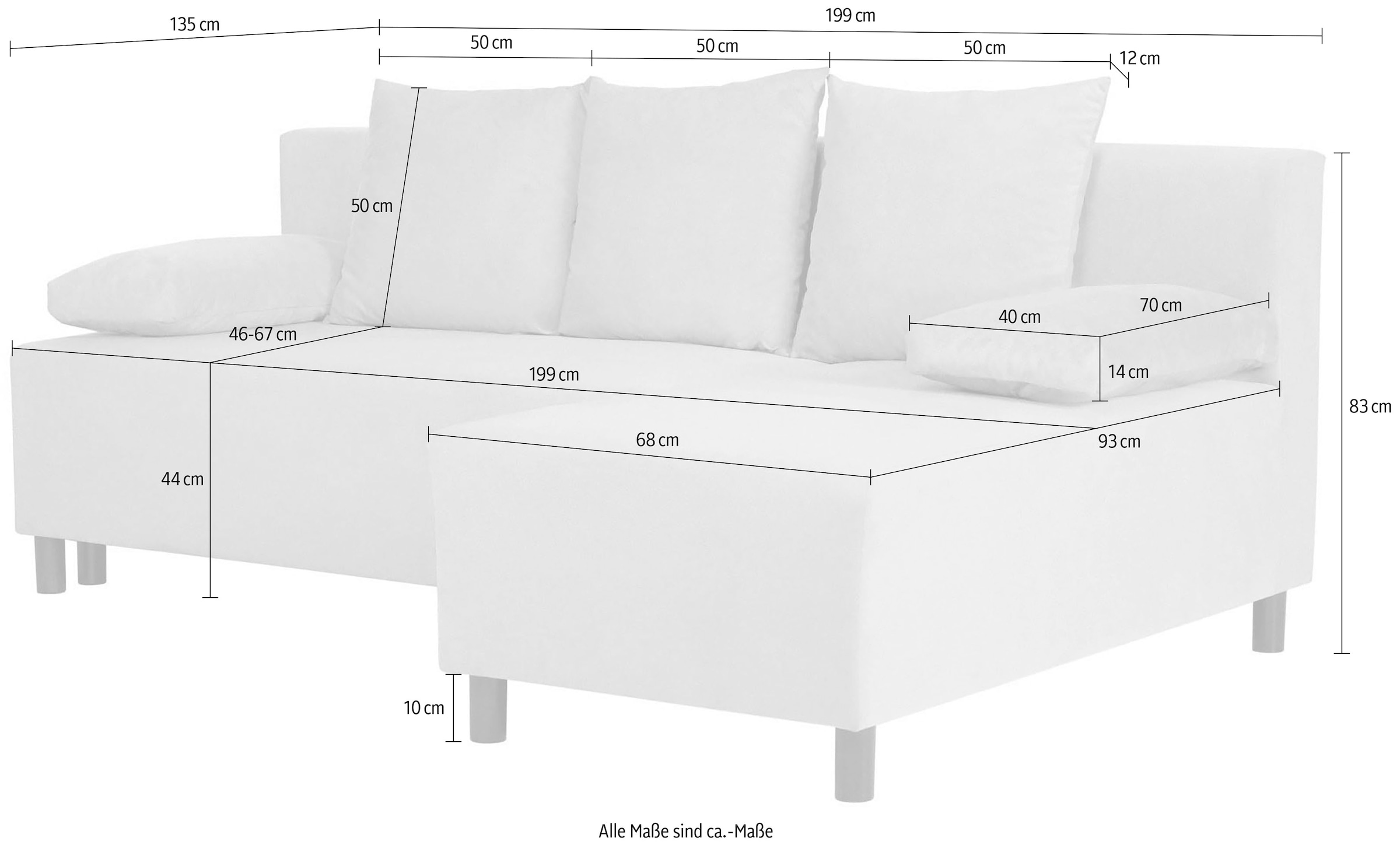 Home affaire Ecksofa »IWALANI, Schlafsofa mit Bettkasten, Recamiere beidseitig montierbar« L-Form, B/T/H 199/135/83 cm, Struktur weich & Velvet