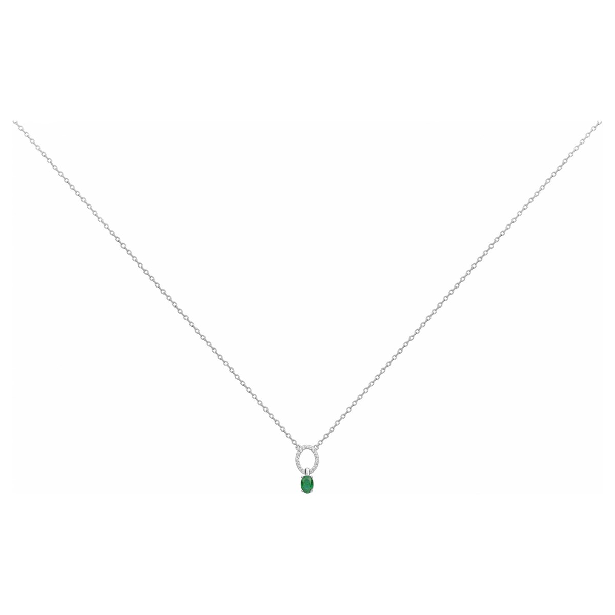 Collier mono-motif en Argent avec oxyde de zirconium vert emeraude