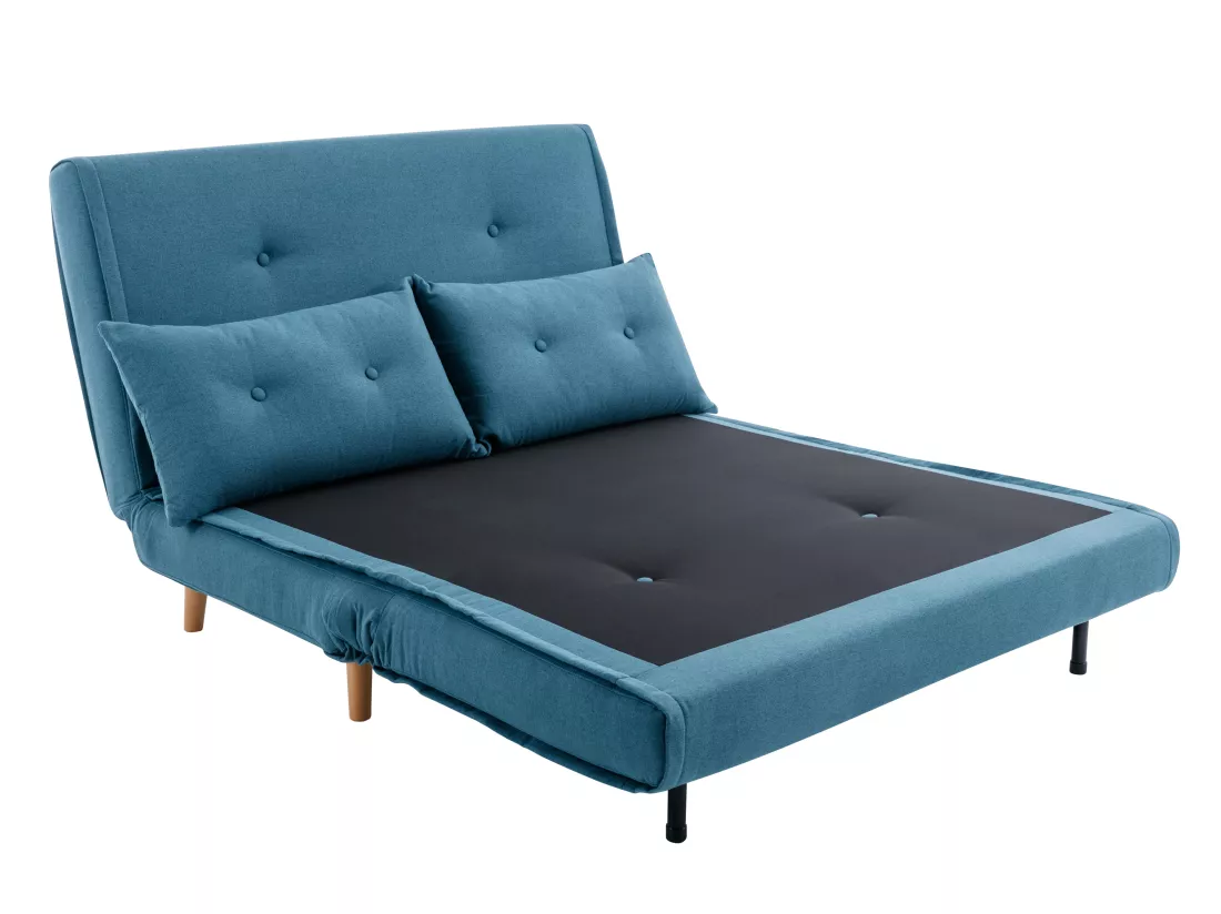 Canapé 2 places convertible en tissu bleu URIBIA