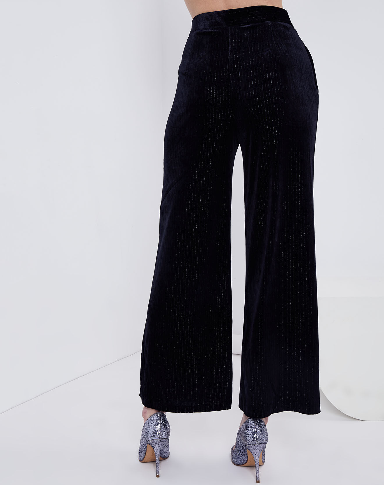 See u Soon Pantalon en Velours Coquelicot rayures lurex noir