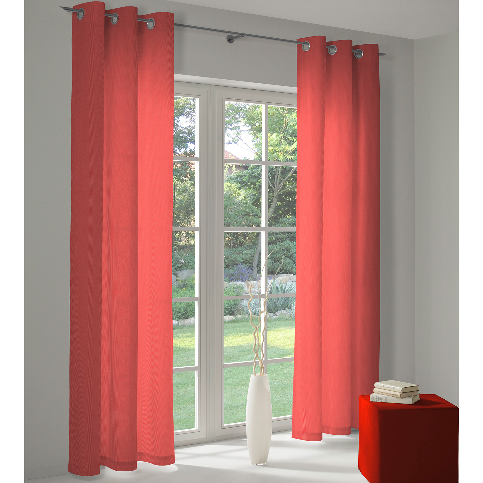 Einzelschal mit Ösen UNI COLLECTION LIGHT - rot - 145x145 cm