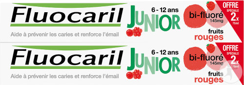 Fluocaril Bi-Fluoré Junior Dentifrice 6-12 Ans Fruits Rouges Tube 2x75ml