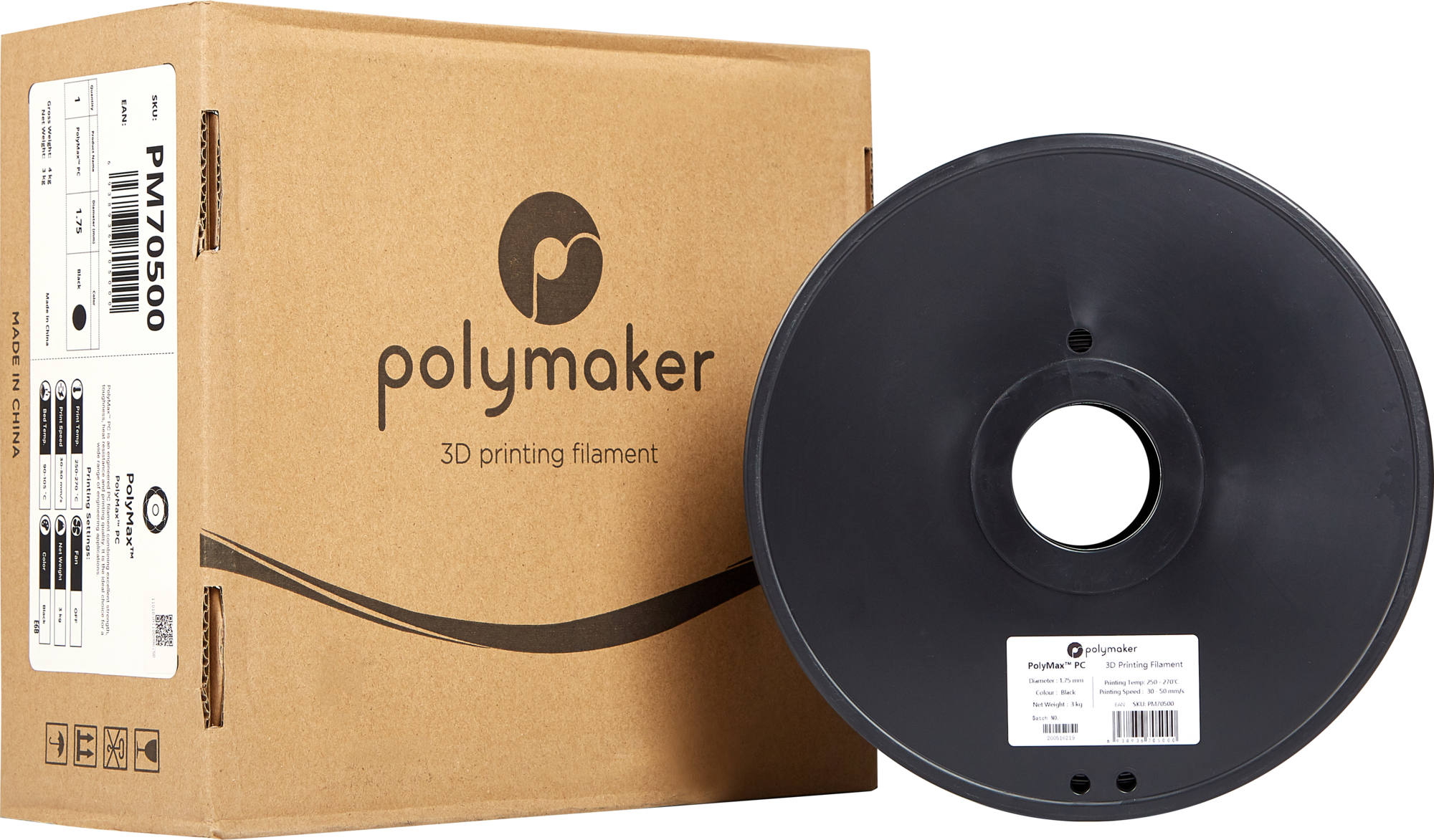 Polymaker  Polymax PC Schwarz, 1,75 mm / 3000 g    Das optimierte Polycarbonat mit den besten Eigenschaften in Schwarz