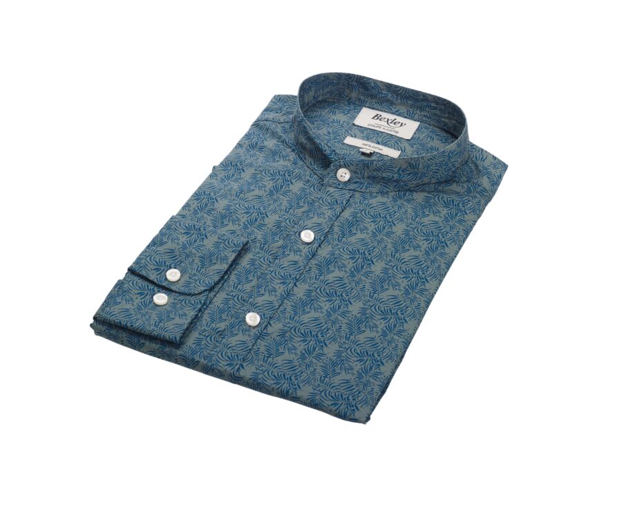 Chemise coton homme bleue à motif tropical vert - NAUBERT