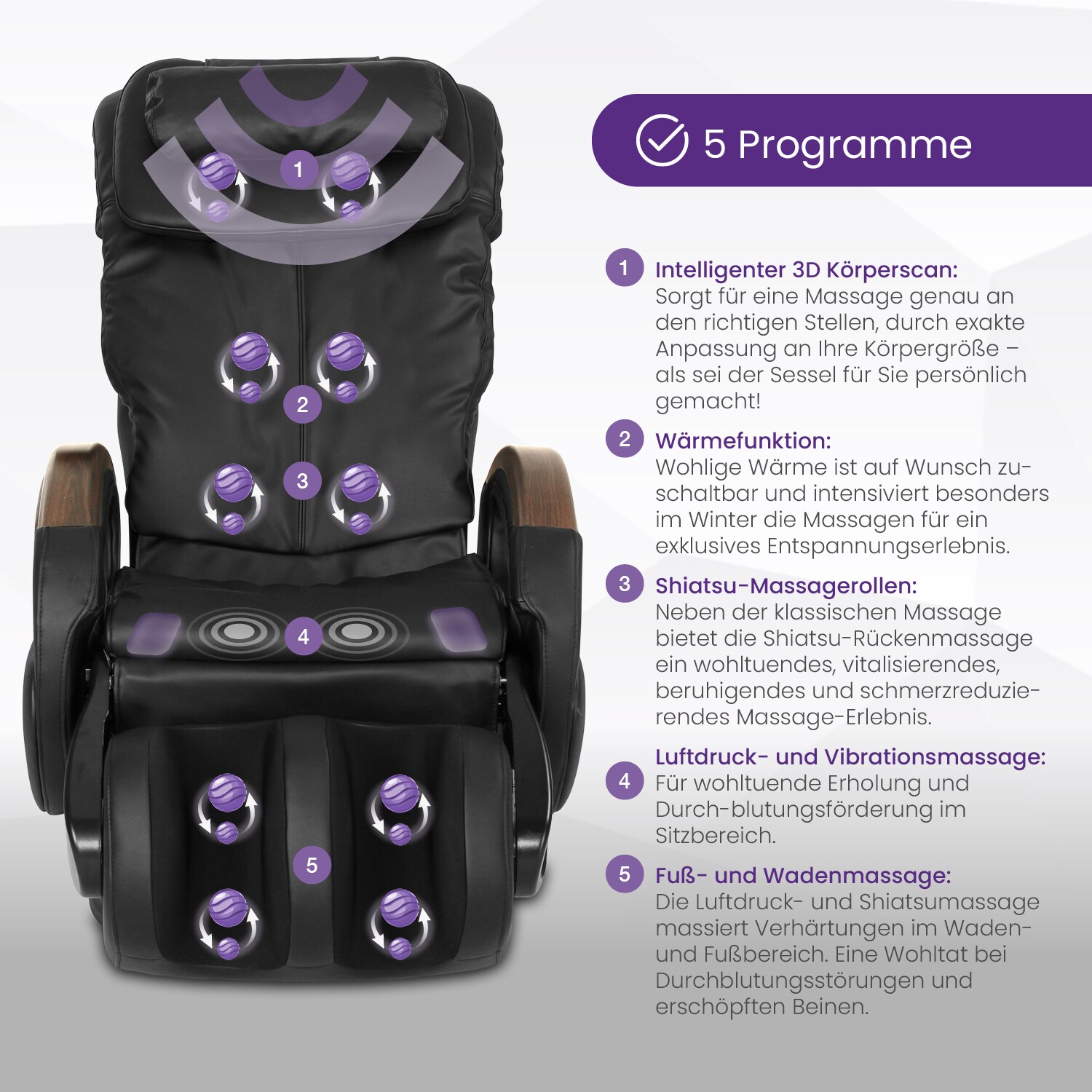aktivshop Massagesessel Komfort Deluxemit 6 Massageprogrammen und 7 Massagearten